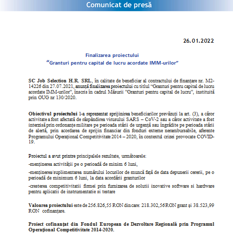 Finalizarea proiectului „Granturi pentru capital de lucru acordate IMM-urilor” 1 job.png