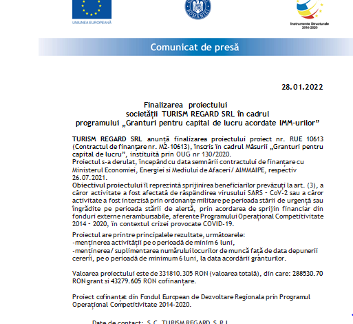 Finalizarea proiectului Societății TURISM REGARD SRL în cadrul programului „Granturi pentru capital de lucru acordate IMM-urilor” 1 turism_2.png
