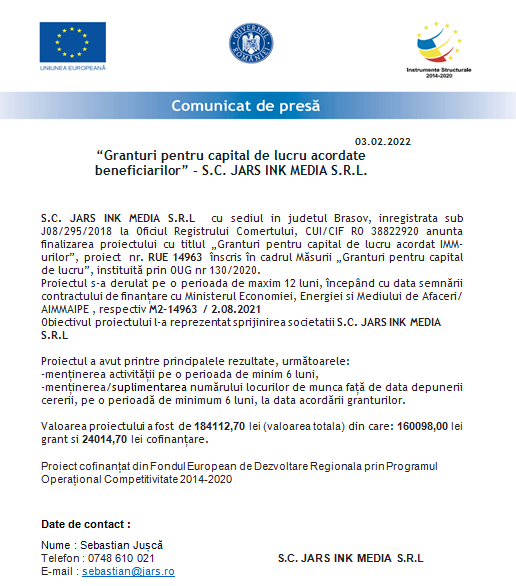 „Granturi pentru capital de lucru acordate beneficiarilor” - S.C. JARS INK MEDIA S.R.L. 6 jars_3.png