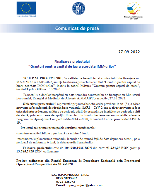 Finalizarea proiectului „Granturi pentru capital de lucru acordate IMM-urilor” 6 | MyTex.ro