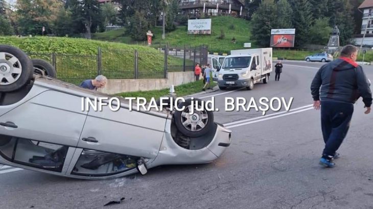BRAȘOV. Autoturism răsturnat pe plafon, pe DN 1 5 | MyTex.ro