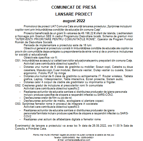 COMUNICAT DE PRESĂ - LANSARE PROIECT august 2022 5 | MyTex.ro