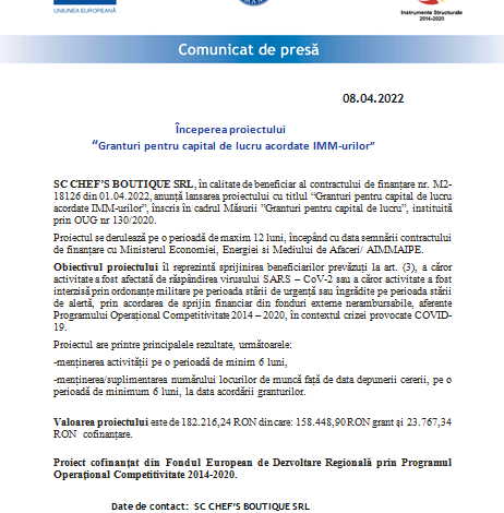 Începerea proiectului „Granturi pentru capital de lucru acordate IMM-urilor” 5 | MyTex.ro