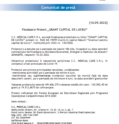 Finalizare Proiect „GRANT CAPITAL DE LUCRU” 5 | MyTex.ro