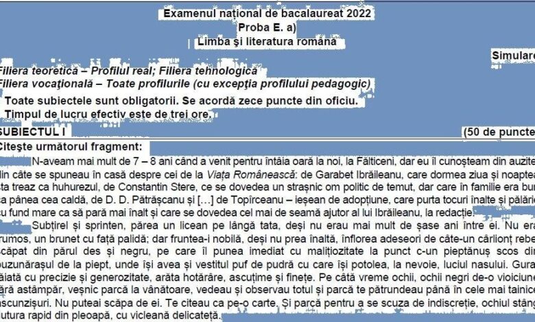 BAC 2022. Se anunță note mici la română / Subiectul complet și baremul de evaluare 5 | MyTex.ro