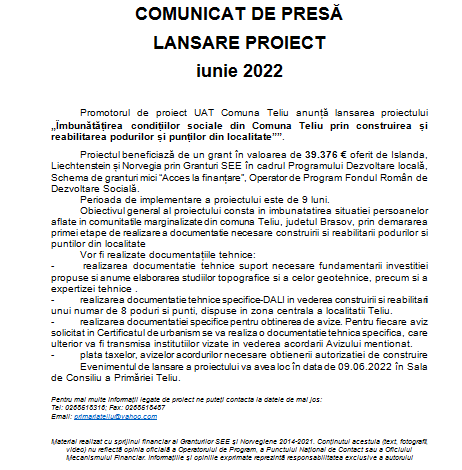 COMUNICAT DE PRESĂ LANSARE PROIECT - iunie 2022 5 | MyTex.ro