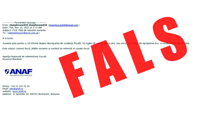 Tentativă de înșelăciune în numele ANAF 3 ANAF - mesaje false