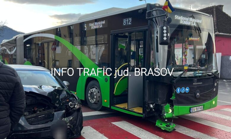 Impact între un autobuz și un autoturism, pe str. Lungă din Brașov. Update: Pasager rănit 1 Impact între un autobuz | MyTex.ro