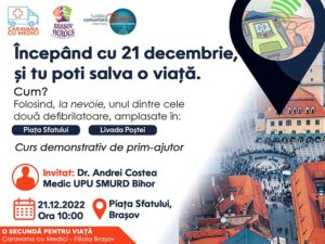 defibrilator, DEA, defibrilator extern automat, defibrilator Brașov, proiect, salva o viață, cravana cu medici, filiala Brașov, defibrilator Livada Poștei, defibrilator Piața Sfatului