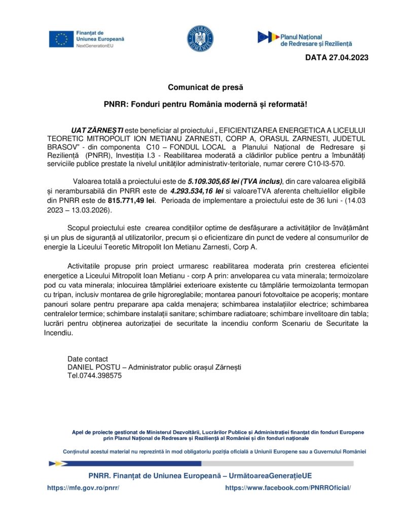 Comunicat de presă - PNRR: Fonduri pentru România modernă și reformată! 9 | MyTex.ro