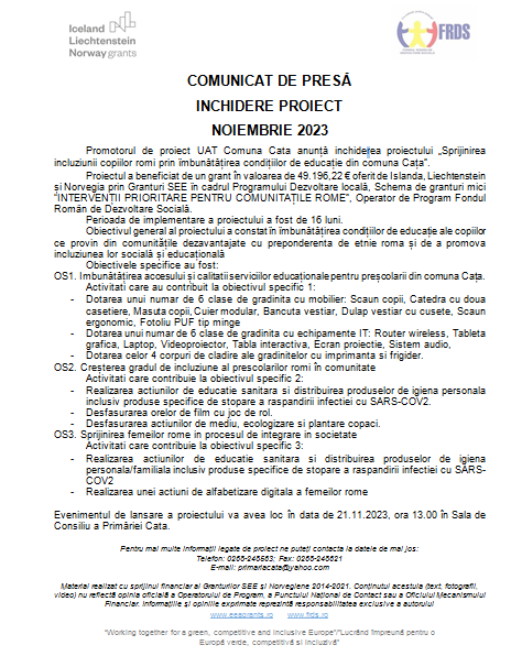 COMUNICAT DE PRESĂ ÎNCHIDERE PROIECT NOIEMBRIE 2023 9 | MyTex.ro