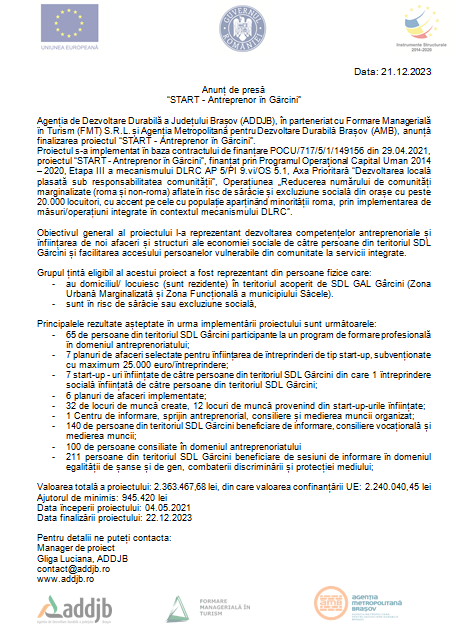 Anunț de presă: „START - Antreprenor în Gârcini” 9 | MyTex.ro