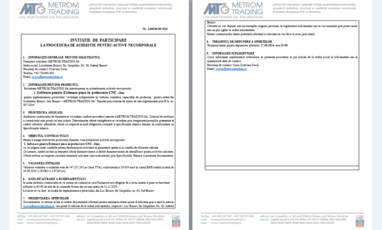 METROM TRADING - INVITAȚIE DE PARTICIPARE LA PROCEDURA DE ACHIZIȚIE PENTRU ACTIVE NECORPORALE 5 | MyTex.ro