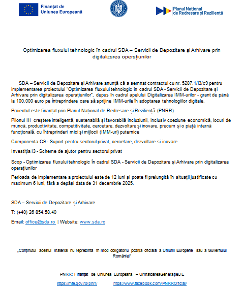 Optimizarea fluxului tehnologic în cadrul SDA – Servicii de Depozitare și Arhivare prin digitalizarea operațiunilor 7 | MyTex.ro
