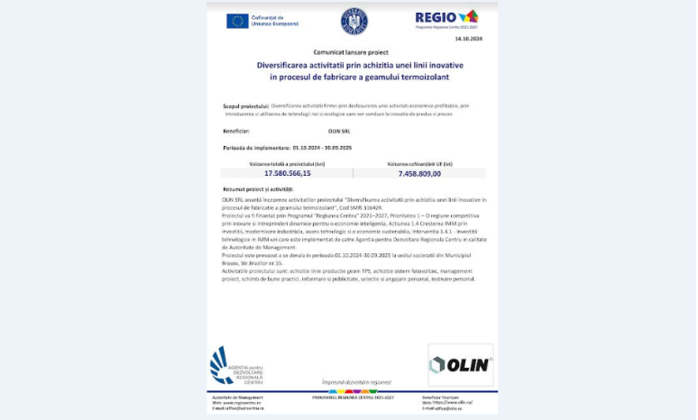 Comunicat lansare proiect – Diversificarea activității prin achiziția unei linii inovative în procesul de fabricare a geamului termoizolant 5 | MyTex.ro