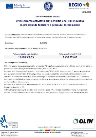 Comunicat lansare proiect – Diversificarea activității prin achiziția unei linii inovative în procesul de fabricare a geamului termoizolant 7 | MyTex.ro