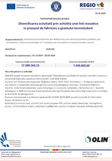 Comunicat lansare proiect – Diversificarea activității prin achiziția unei linii inovative în procesul de fabricare a geamului termoizolant 7 | MyTex.ro
