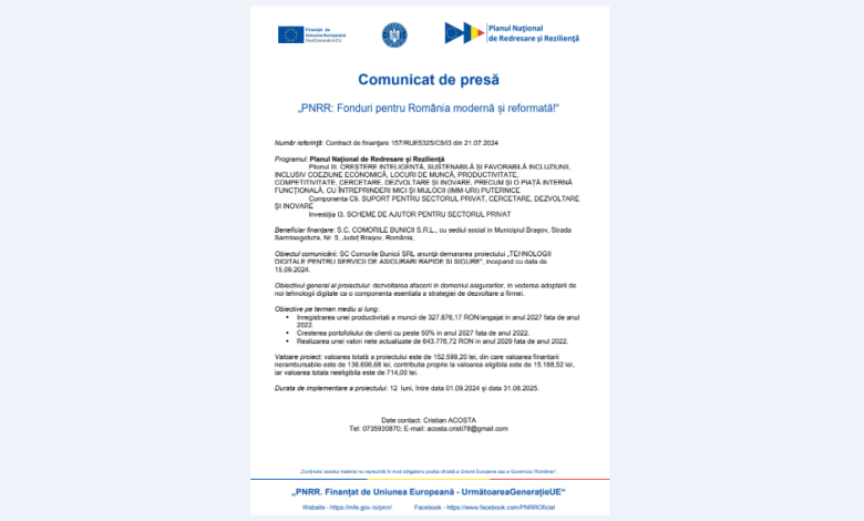 Comunicat de presă - „PNRR: Fonduri pentru România modernă și reformată!“ 5 | MyTex.ro