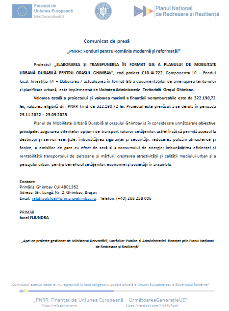 Comunicat de presă -„PNRR: Fonduri pentru România modernă și reformată!” 10 | MyTex.ro