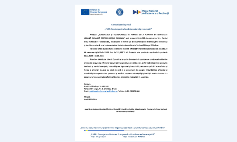 Comunicat de presă - „PNRR: Fonduri pentru România modernă și reformată!” 7 | MyTex.ro