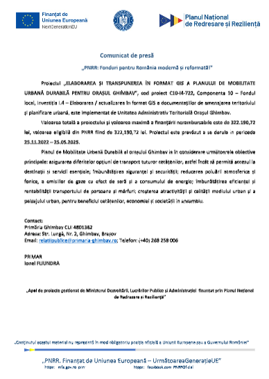 Comunicat de presă - „PNRR: Fonduri pentru România modernă și reformată!” 10 | MyTex.ro