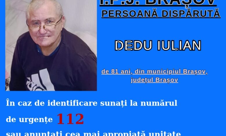 Vârstnic din Brașov, dat dispărut / Update: A fost găsit 3 vârstnic | MyTex.ro
