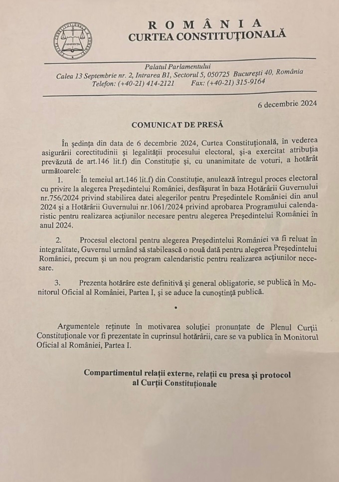 CCR a anulat primul tur al alegerilor prezidențiale 7 CCR | MyTex.ro