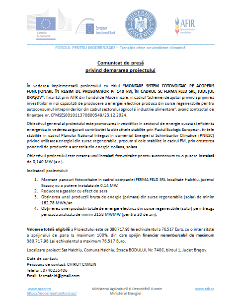 Comunicat de presă privind demararea proiectului 9 | MyTex.ro