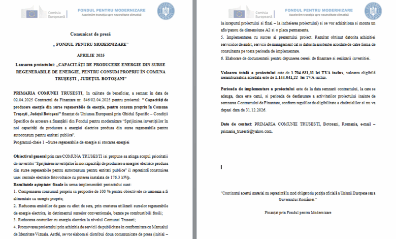 Comunicat de presă - „FONDUL PENTRU MODERNIZARE” 3 | MyTex.ro