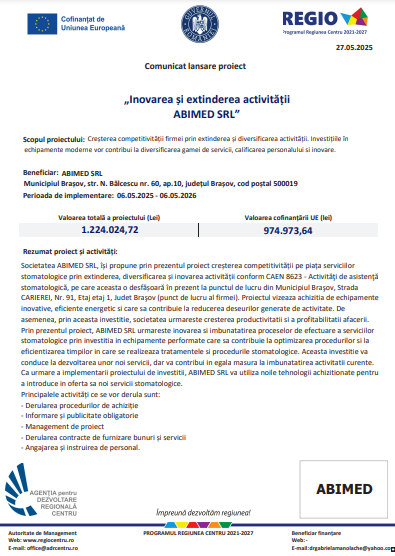 Comunicat lansare proiect „Inovarea și extinderea activității ABIMED SRL” 6 | MyTex.ro