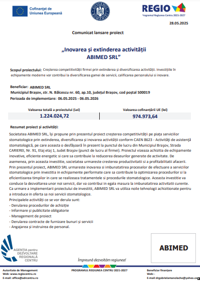 Comunicat lansare proiect „Inovarea și extinderea activității ABIMED SRL” 6 | MyTex.ro