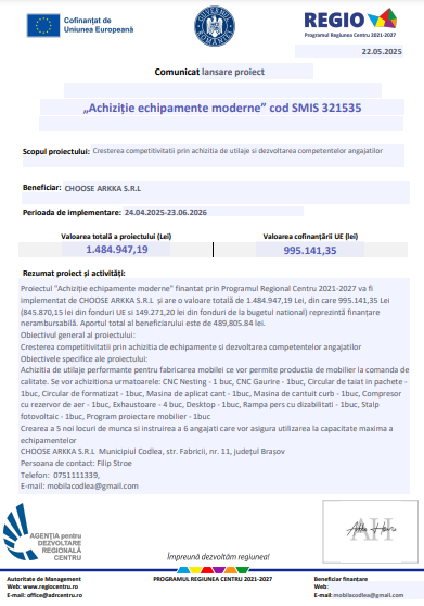 Comunicat lansarare proiect „Achiziție echipamente moderne” cod SMIS 321535 9 | MyTex.ro