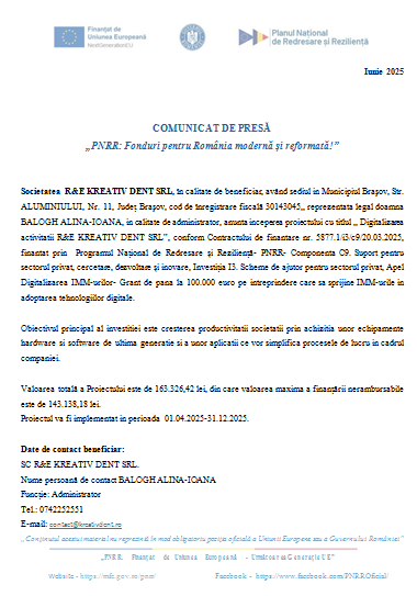 COMUNICAT DE PRESĂ - „PNRR: Fonduri pentru România modernă și reformată!” 9 | MyTex.ro