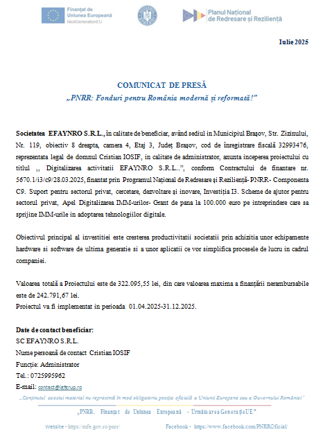 COMUNICAT DE PRESĂ - „PNRR: Fonduri pentru România modernă și reformată!” 9 | MyTex.ro