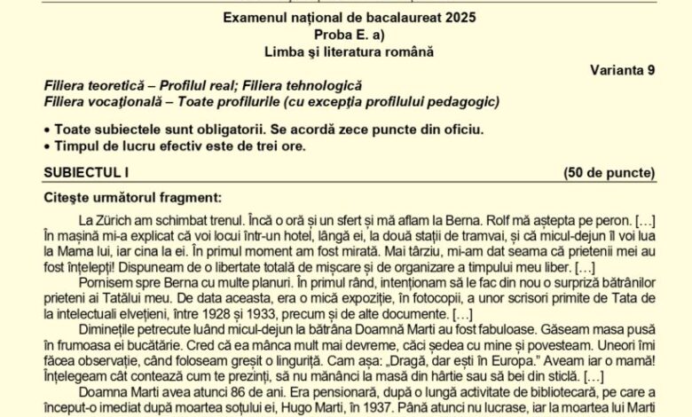 Update BAC 2025. Subiectele complete și baremele de evaluare și notare la română 3 Subiectele complete și baremele de evaluare și notare | MyTex.ro