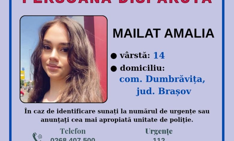 Adolescentă din județul Brașov, dată dispărută / Update: A fost găsită 3 adolescentă dispărută