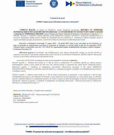 Comunicat de presă - „PNRR: Fonduri pentru România modernă și reformată!” 7 | MyTex.ro