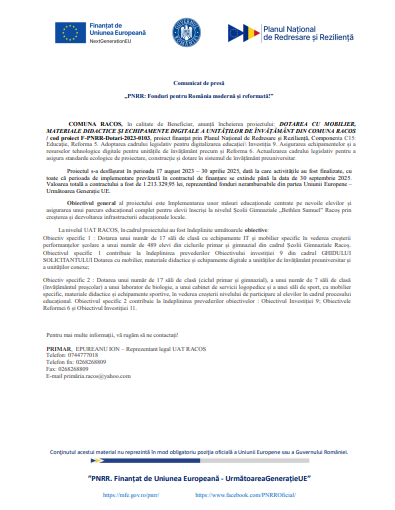 Comunicat de presă - „PNRR: Fonduri pentru România modernă și reformată!” 10 | MyTex.ro