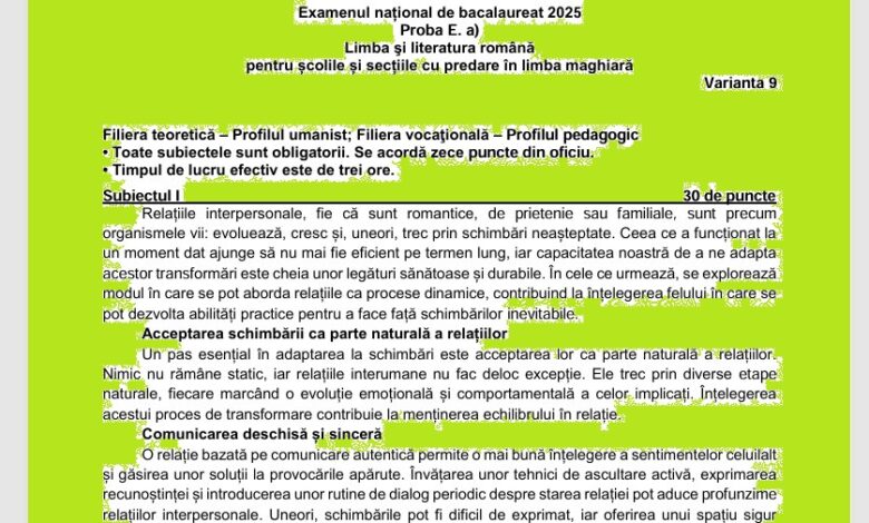 BAC 2025. Trei subiecte diferențiate la română, pentru minoritatea maghiară 3 Trei subiecte diferențiate la română | MyTex.ro