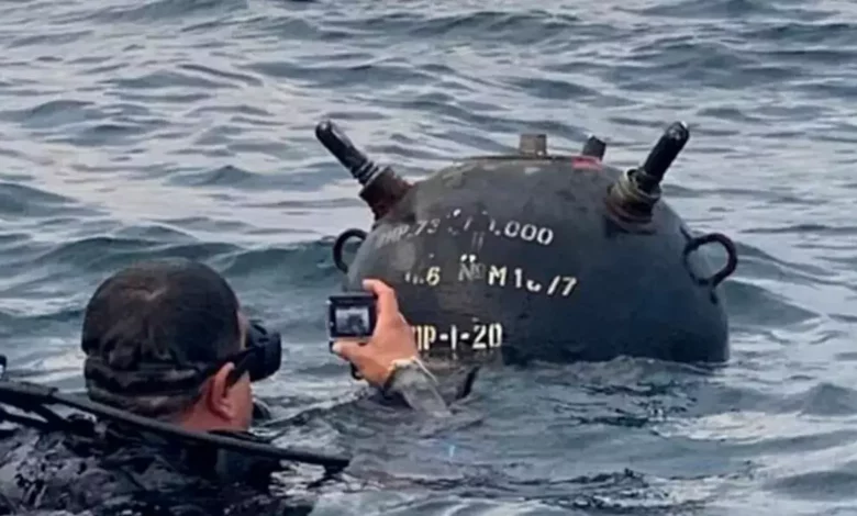 O mină marină adusă de curenţi aproape de plaja de la Vadu a fost distrusă în poligonul Capu Midia 3 mină marină | MyTex.ro