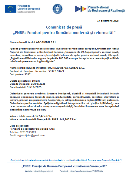Comunicat de presă - „PNRR: Fonduri pentru România modernă și reformată!” 9 | MyTex.ro