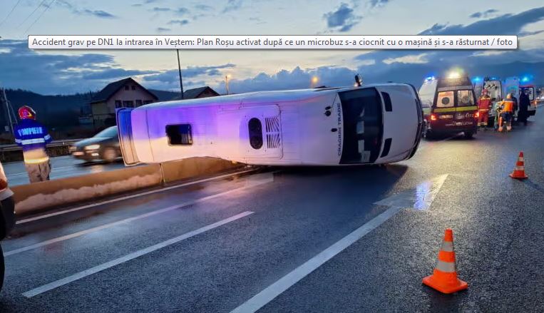 Microbuz de transport persoane, implicat într-un accident pe DN 1 Brașov - Sibiu! Șase victime! 1 microbuz | MyTex.ro