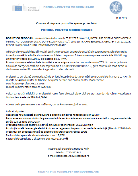 Comunicat de presă privind începerea proiectului FONDUL PENTRU MODERNIZARE 9 | MyTex.ro