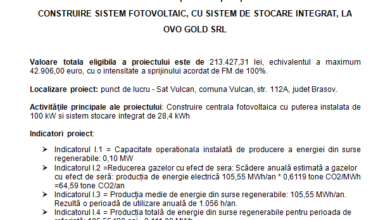 Comunicat de presa incepere proiect - CONSTRUIRE SISTEM FOTOVOLTAIC, CU SISTEM DE STOCARE INTEGRAT, LA OVO GOLD SRL 13 | MyTex.ro