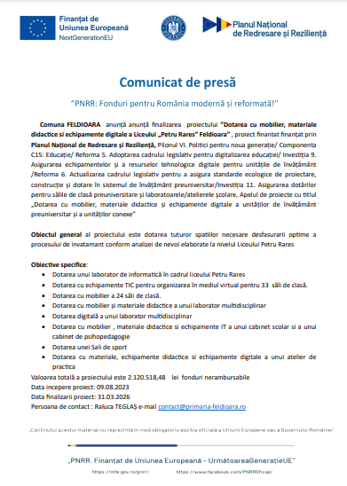 Comunicat de presă - PNRR: Fonduri pentru România modernă și reformată! 12 | MyTex.ro