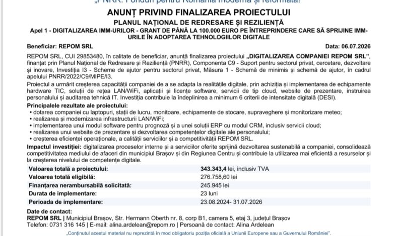 Comunicat de presă „PNRR: Fonduri pentru România modernă și reformată!” - ANUNȚ PRIVIND FINALIZAREA PROIECTULUI - PLANUL NAȚIONAL DE REDRESARE ȘI REZILIENȚĂ 7 Comunicat | MyTex.ro