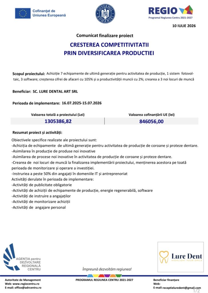 Comunicat finalizare proiect – Creșterea competitivității prin diversificarea producției 4 Comunicat | MyTex.ro