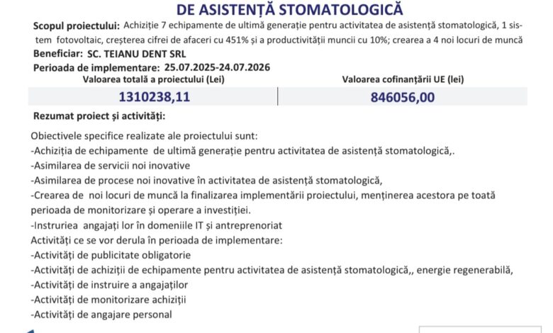 Comunicat finalizare proiect – Diversificarea activității de asistență stomatologică 3 Comunicat | MyTex.ro