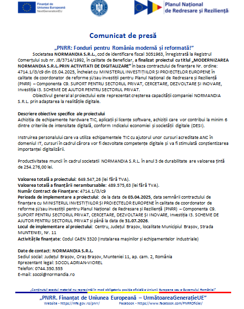 Comunicat de presă - „PNRR: Fonduri pentru România modernă și reformată!” 9 | MyTex.ro
