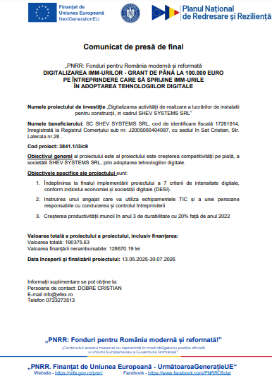 Comunicat de presă de final - „PNRR: Fonduri pentru România modernă și reformată - DIGITALIZAREA IMM-URILOR - GRANT DE PÂNĂ LA 100.000 EURO PE ÎNTREPRINDERE CARE SĂ SPRIJINE IMM-URILE ÎN ADOPTAREA TEHNOLOGIILOR DIGITALE 6 | MyTex.ro